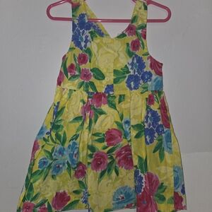 Vibrant Floral Kids Dress - Yellow, Pink, Blue